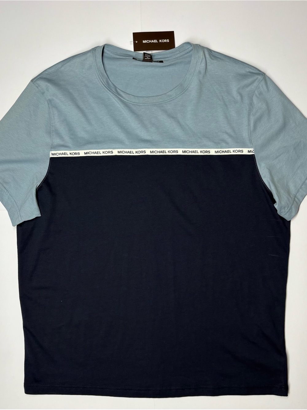 Michael Kors Men’s Two-Tone Sky Blue and Navy Short Sleeve Tee